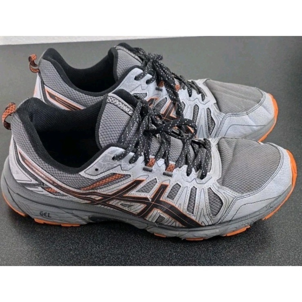 Asics Gel-Venture 7 Men 14 Grey Orange Trail Running Shoes Sneakers Training